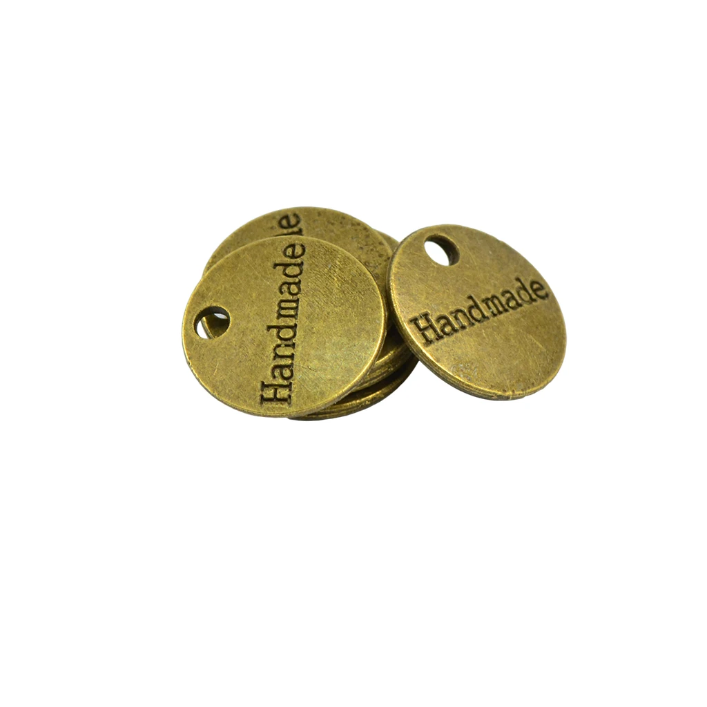 50pcs Antique Bronze Gold Round Handmade Tag Label Charms DIY Jewelry Finding Making