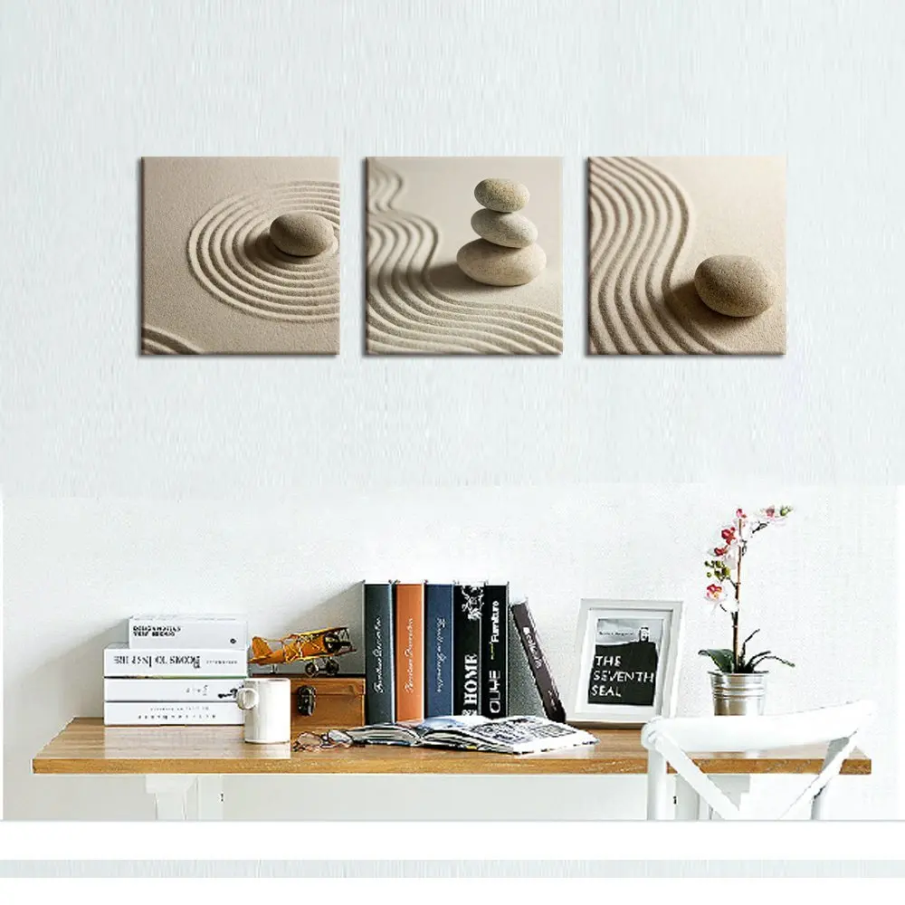 White Sand Zen Stone Canvas Wall Art Beach Scenery Picture Modern Home