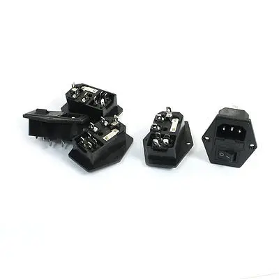 

5 Pcs Black 4P Solder Rocker Switch Fuse Holder IEC320 C14 Inlet Power Socket