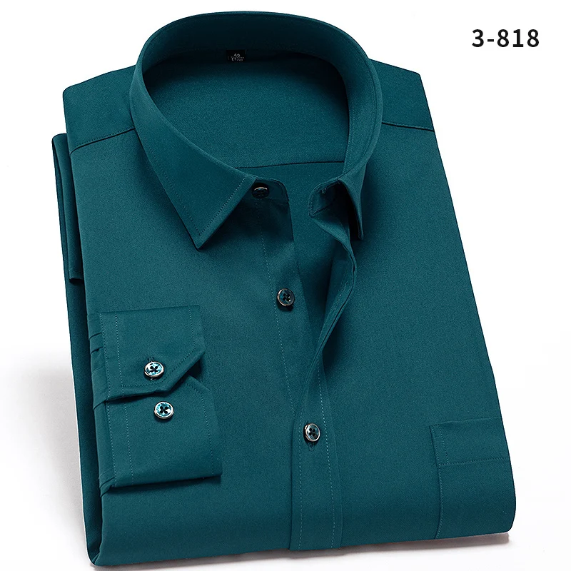 Эластичная ткань новые солидные/печатные формальные мужские рубашки с длинным рукавом не железные Умные повседневные мужские рубашки с нагрудным карманом - Цвет: 3-818