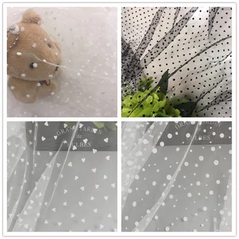 

10Yards 1.5Meters Width Soft Mesh Polka Dot Heart Flocked Lace Fabric Puffy Gauze Skirt Tutu Lace Wedding Princess Dress Fabric