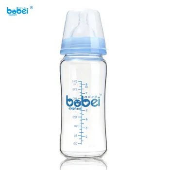 

240ml new born baby kids children water juice milk feeding glass bottle wide mouth with silicon nipple anti-dust cover
