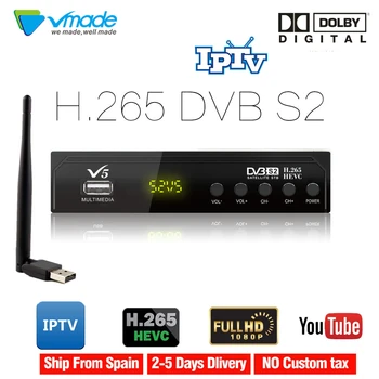 

Vmade DVB-S2 HD Digital Terrestrial Satellite Receiver H.265 MPEG-2/4 Support AC3 Cccam Youtube Biss IPTV TV Box with usb wifi
