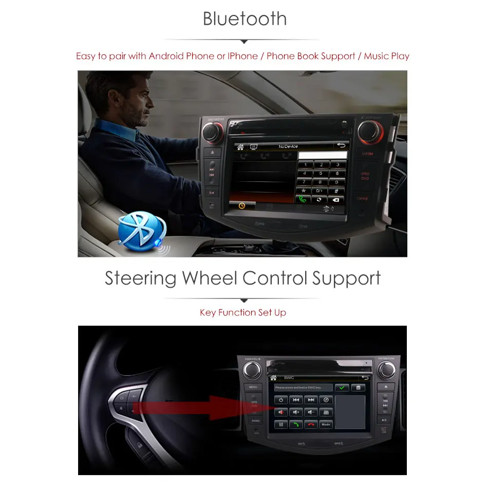 Top 2Din Car In Dash DVD Media Player Radio Bluetooth Head Unit Stereos with Reverse Camera for Toyota RAV4 2007-2011 (Without GPS) 6