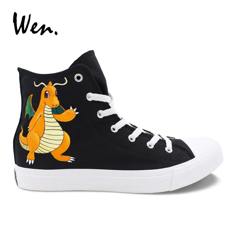 

Wen Anime Sneakers Men Women Design Pokemon Go Dragonite Hand Painted Athletic Shoes Canvas High Top Lace Up Plimsolls