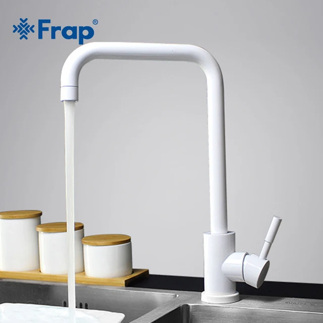 Cheap Frap Kitchen Faucet 360 Rotate White Mixer Faucet for Kitchen 304 Stainless Steel Hot & Cold Deck Mounted Crane for Sink Y40083 Cheap Frap Kitchen Faucet 360 Rotate White Mixer Faucet for Kitchen 304 Stainless Steel Hot & Cold Deck Mounted Crane for Sink Y40083