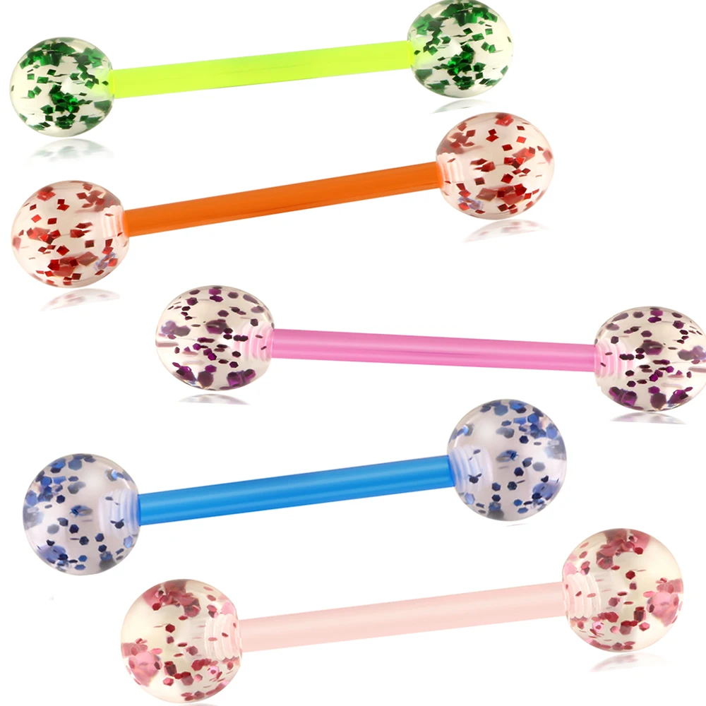 

TIANCIFBYJS Acrylic Tongue Rings UV 14G Nipple Barbells Sheild Rings Ear Tragus Piercing Wholseale Body Jewelry Mix 7 Colors