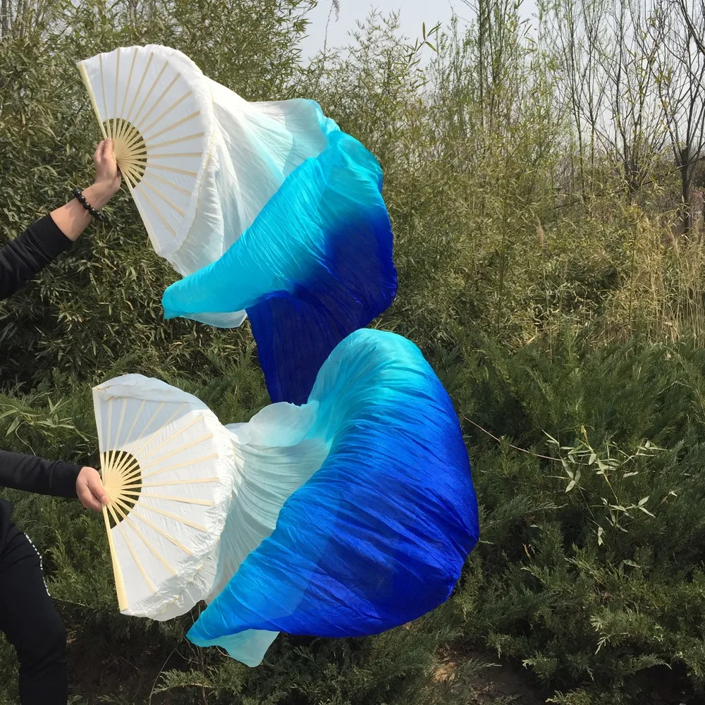 Окрашенных чистого натурального шелка веер для танца живота секси 180 см длинный шелковый веер для танцора шоу на сцене Пара
