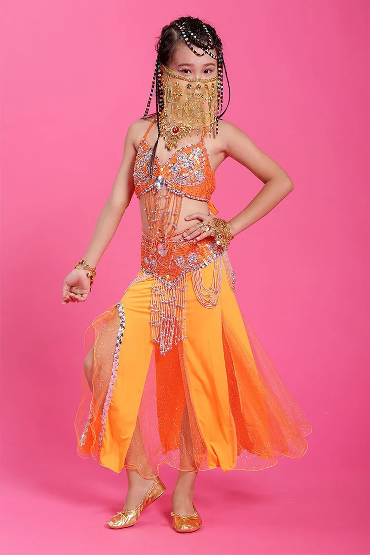 2018 для девочек танец живота костюм набор детей Болливуд танцевальные костюмы дети индийский танец костюмы практика/сцена Носите