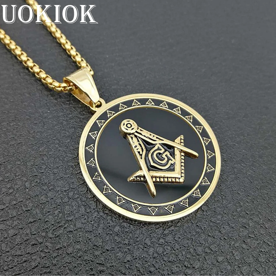 

Hip Hop Stainless Steel Masonic Symbol Pendant Necklace For Men/Women Gold Color Mason Free-Mason Necklaces Religious Jewlery