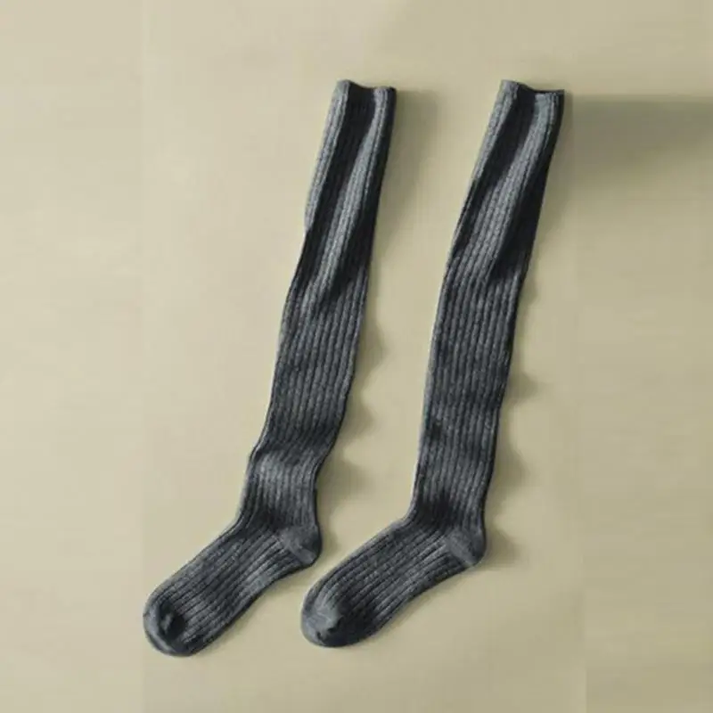 1 пара, женские гольфы выше колена для девочек весенние, Осенние, зимние теплые вязаные мягкие гольфы однотонные свободные носки - Цвет: Dark grey