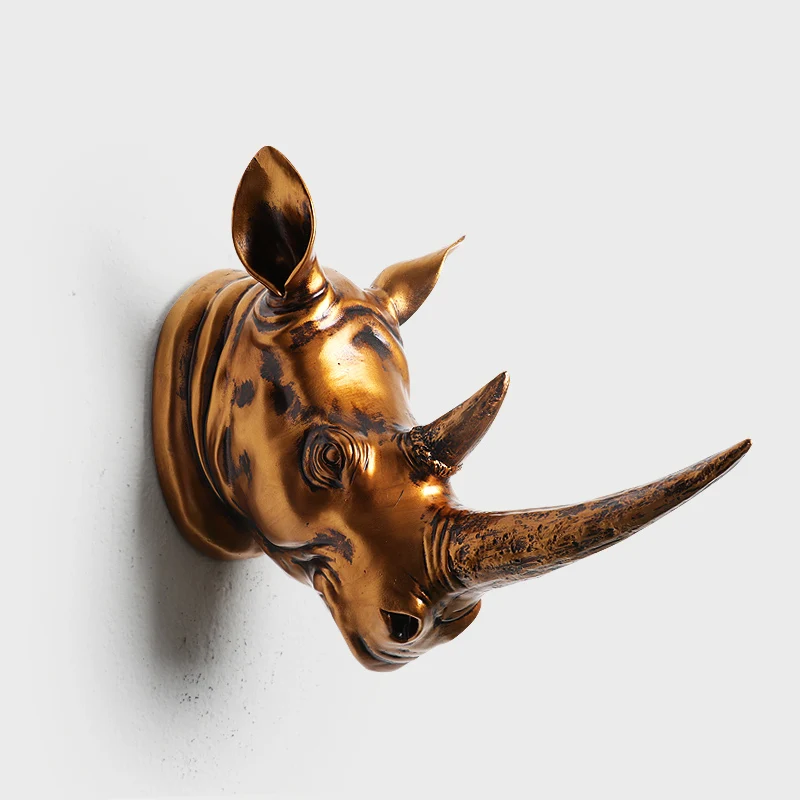27.7 Color : Bronze 34.2 cm Resina GAOYINMEI Testa di Rinoceronte Animale Parete da Parete Testa di Cervo Soggiorno Oro Bronzo Argento Marrone 17.3