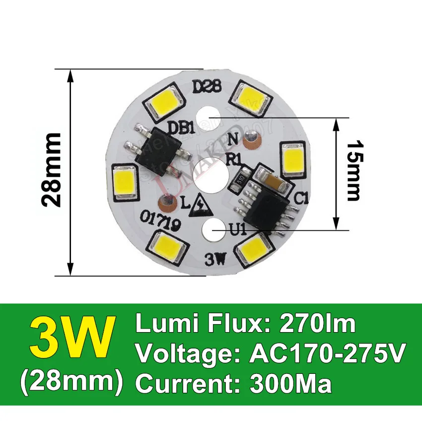 5 Вт 30 мм AC 220 В светодиодный pcb со встроенным IC драйвером для ламповый светильник, WW/W алюминиевая пластина без водителя, светодиодный ламповый светильник - Испускаемый цвет: 3W 28mm