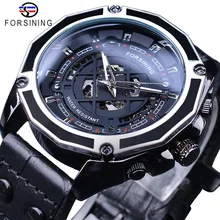 Forsining, военный дизайн, черный ремень из натуральной кожи, мужские автоматические спортивные механические наручные часы с скелетом, лучший бренд класса люкс