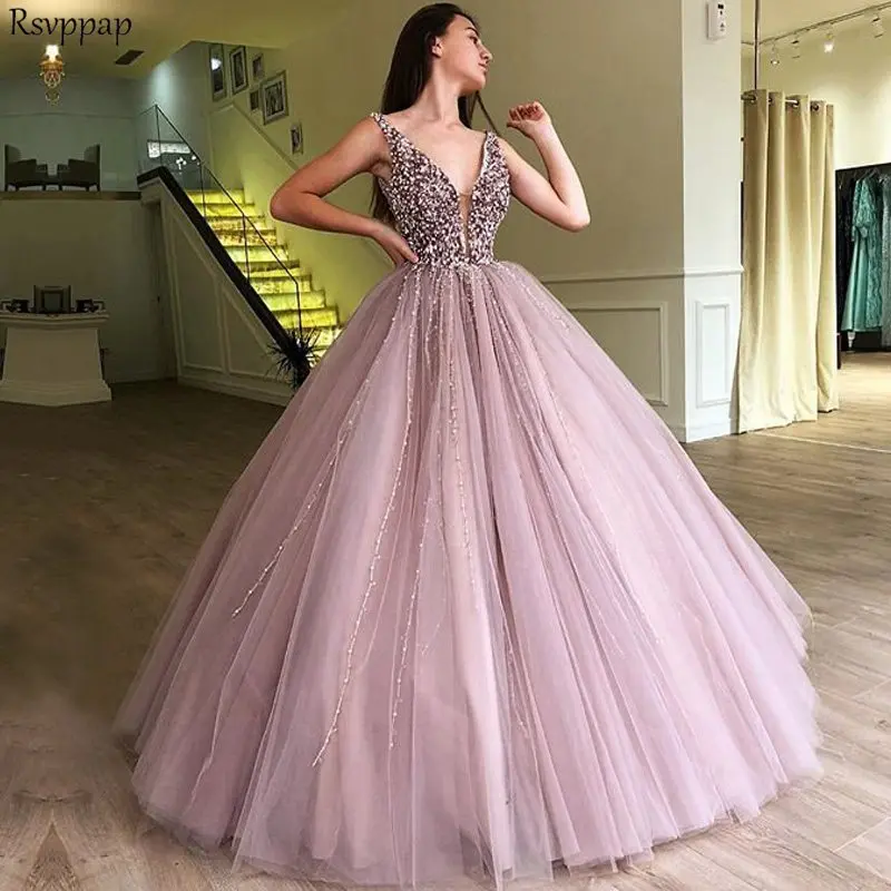 Роскошные Длинные платья для Quinceanera 2020 Пышное Бальное Платье с глубоким V