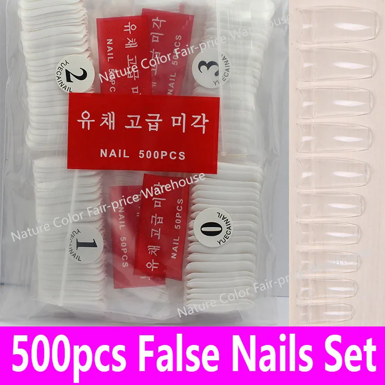 500pcs Fake Nails Set False Nail Set Full Cover French Clear Acrylic