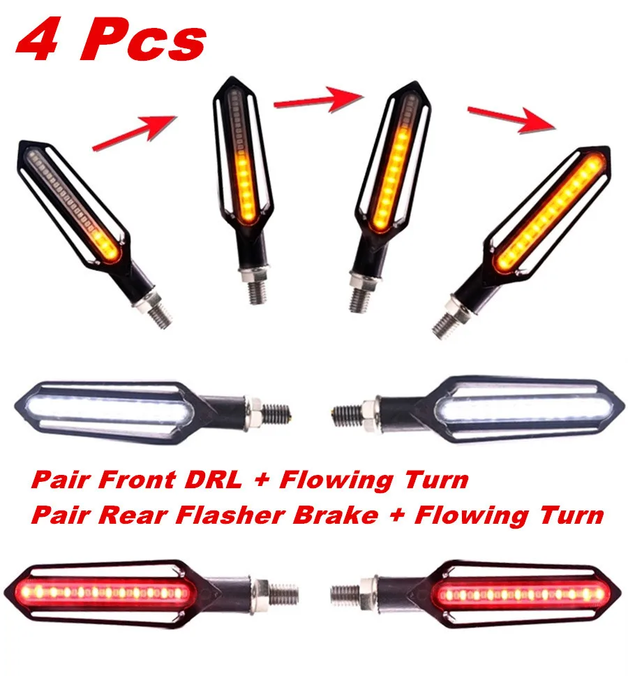 

2in1 Red+Amber White+Amber LED Brake Flowing Indicator Motorcycle Strobe Light Universal 2Pair