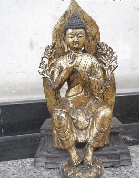 

bir 005565 16 Inch China bronze gild carved finery lotus flower buddha statues