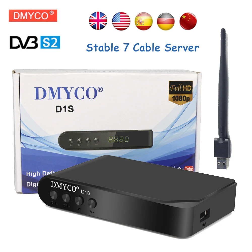 

FTA DVB-S2 Satellite Receiver Full HD 1080P Receptor D1S TV Tuner with 1 Year Spain Italy Arabic Germany Europe Stable Server