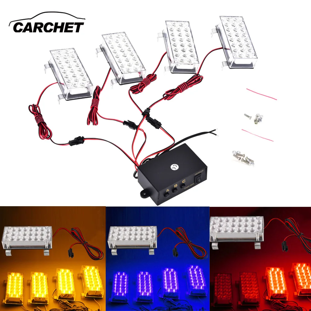 

CARCHET 22*4 Strobe Lights for Cars Red Blue Amber 88 Emergency Strobe Lights for Vehicle LED Flash Strobe Light for Trucks 12V