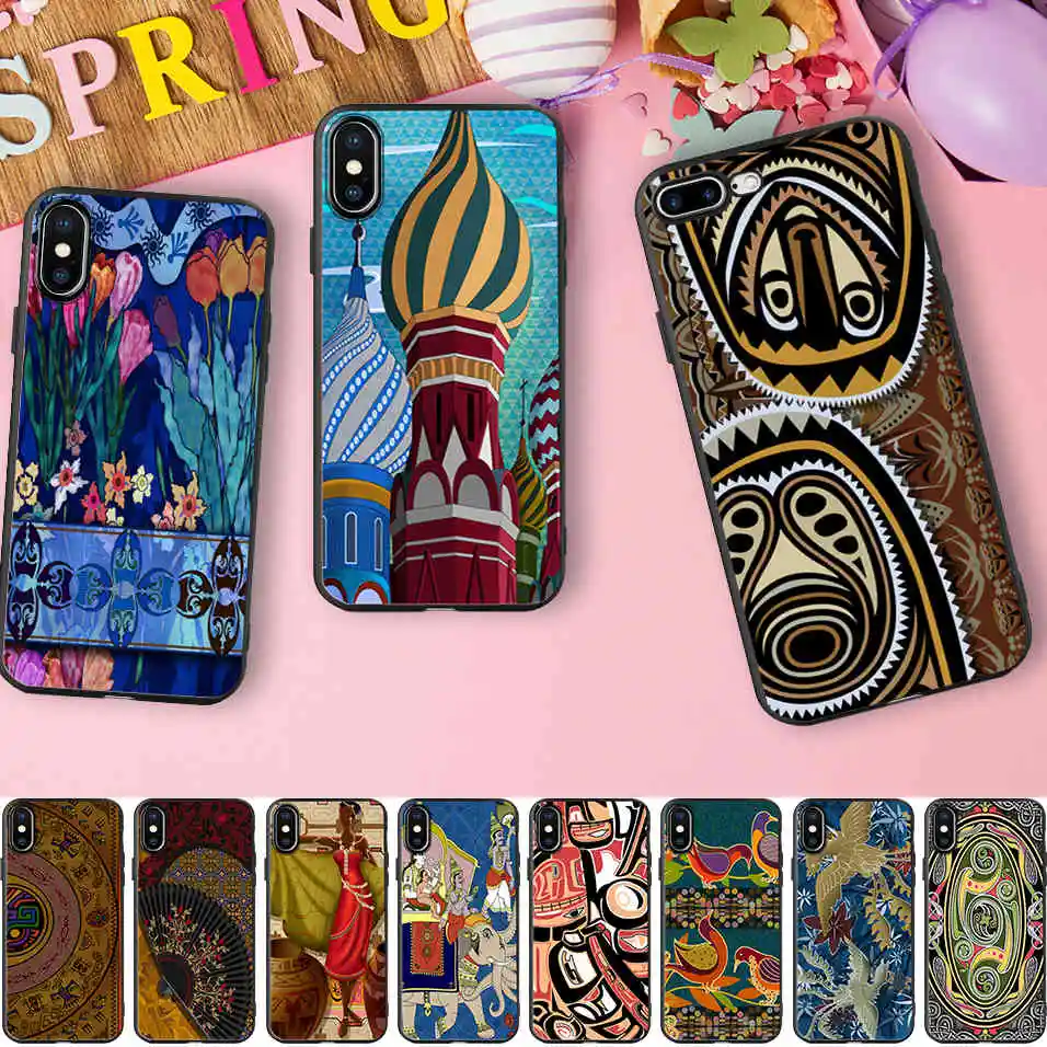 

Minason Ancient Egypt Indian Floral Pattern Black Soft Silicone Phone Case for iPhone X 5 S 5S 6 6S 7 8 Plus Cover Capinhas