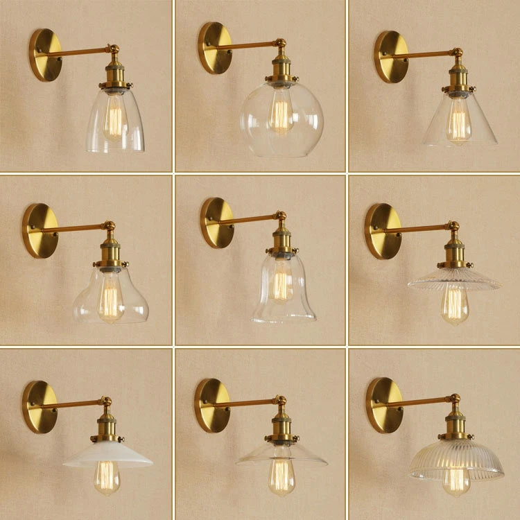 

American country new antique wall lamp, wrought iron European restaurants cafe bars craft glass wall lamp