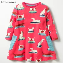Little maven/Брендовая детская одежда г., новая осенняя одежда для маленьких девочек хлопковый с принтом животного, платья с карманами для девочек S0358
