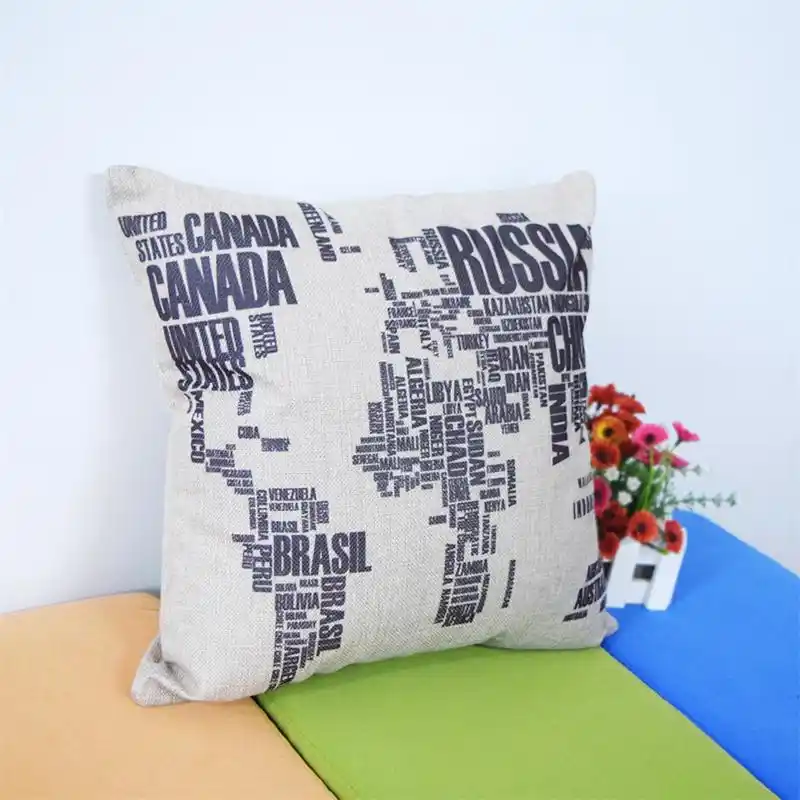 Creative Black Words World Map Throw Pillow Case Home Office Decal