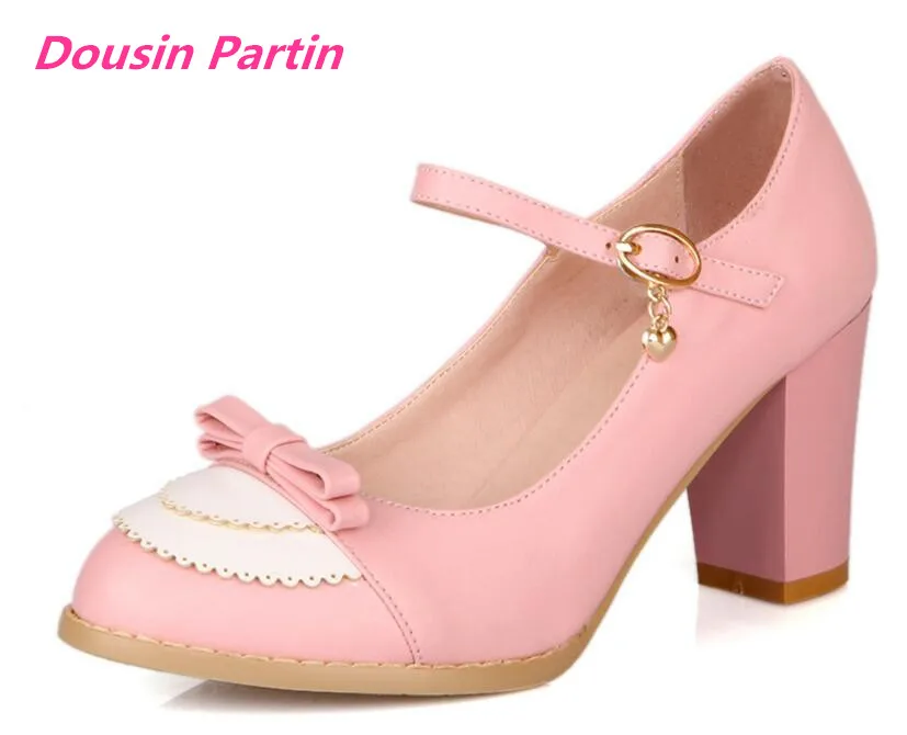 Dousin Partin  2019 Fashion Women Shoes Women Pumps Buckle Bow Tie All Match Cute Style Pink Women Shoes Casual Wedding Shoes