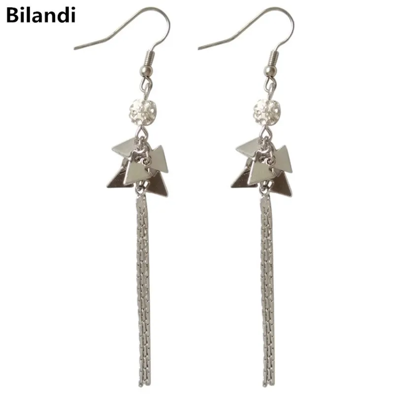 

Fashion Design Triangle Fancy Fireball Long Chain Tassel Earrings For Woman Imitation Jewelry