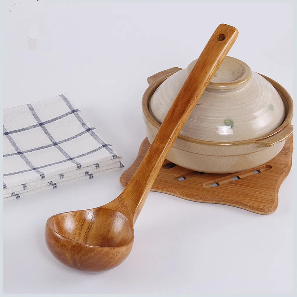 

Large Primitive Wooden Soup Spoon Long Handle Scoop Natural Cucharas Colher Shovel Tableware Utensil Gadgets Kitchen Accessories