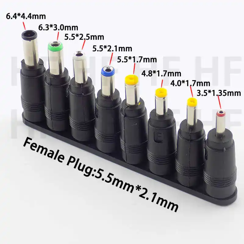 8pcs-set Universal Laptop DC 5.5X 2.1mm Female Jack Plug Power Adapter Connectors Charger Conversion