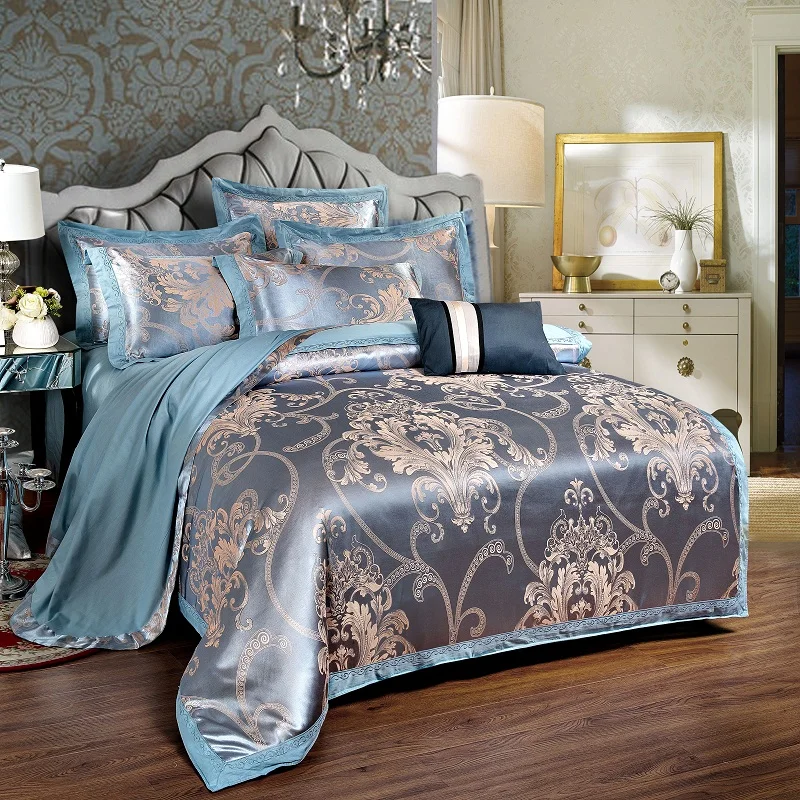 

Silk Cotton satin Jacquard Luxury Europe Bedding Set 21 styles Duvet cover sets Bed Sheet Pillowcases Queen King size 4pcs
