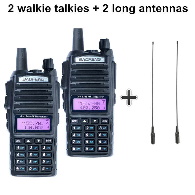 2 шт. Baofeng UV-82 дальность 8 Вт портативная рация двойной PTT портативный UV 82 двухстороннее радио FM радио Ham Hf трансивер UV82 CB радио - Цвет: Add 2 38cm antennas