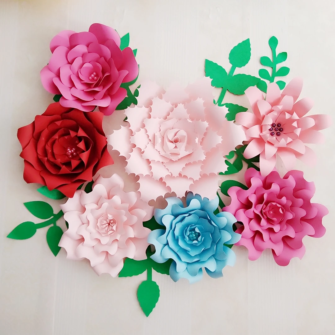 Flores de papel gigante personalizadas de 7 piezas, flor grande con 7 hojas  para FONDO DE BODA, Baby guarderías, decoración de eventos especiales|Flores  artificiales y secas| - AliExpress