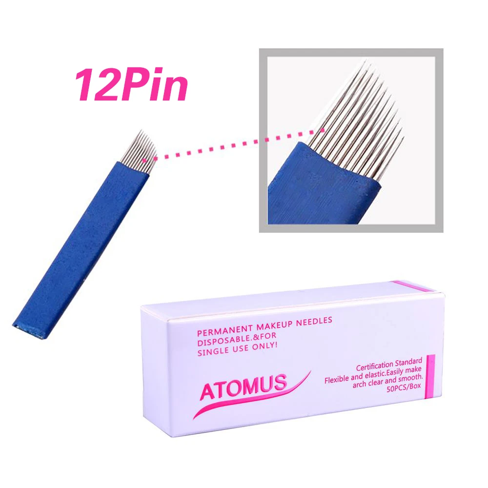 

ATOMUS Blue 12 14 Pin Permanent Eyebrow Tattoo Blade For 3D Embroidery Microblading Tattoo Pen Machine Tattoo Accessories