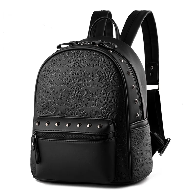 Женский дизайн с рисунком, однотонные рюкзаки, женский модный рюкзак, женская повседневная черная сумка на плечо, рюкзак с заклепками для молодых девушек