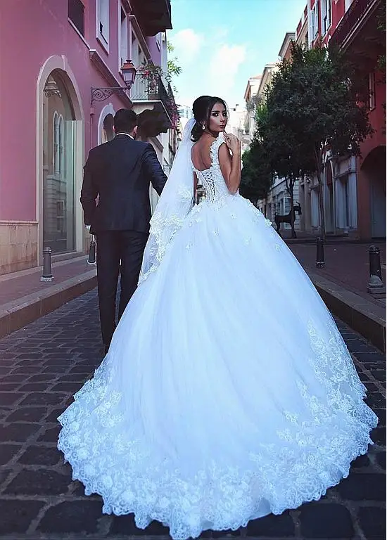 Винтажное Vestido De Noiva 2019 мусульманское свадебное платье бальное платье с цельнокроеным рукавом Тюль с бусами Дубай арабское свадебное