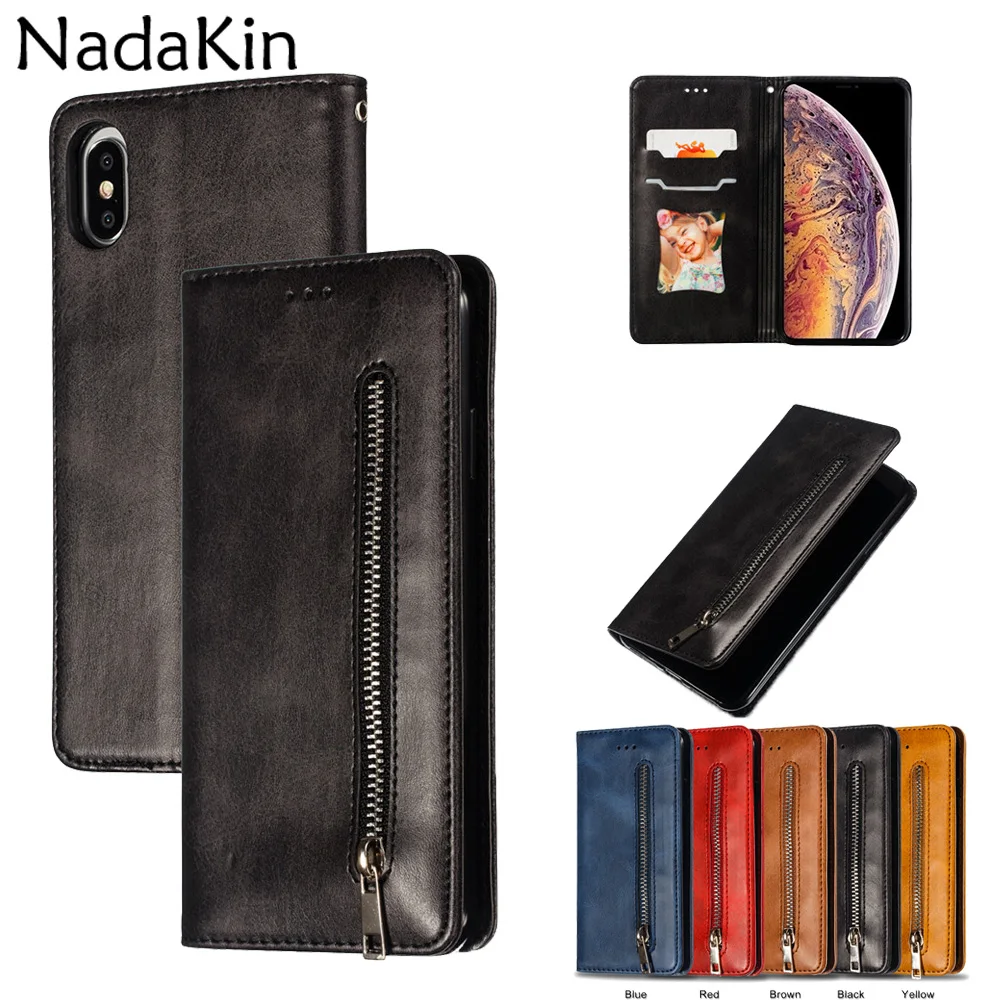 

Flip Book Zipper Cover Case Shell for iPhone X XS MAX XR 6 6S 7 8 Plus Luxury Leather Shell With Strap Card Slot Money Pocket
