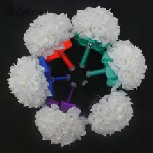 Дешевые PE розы цветочное мыло Искусственный Свадебный букет для подружки невесты 18 см ручной работы Свадебный букет шелковая лента букет de noiva