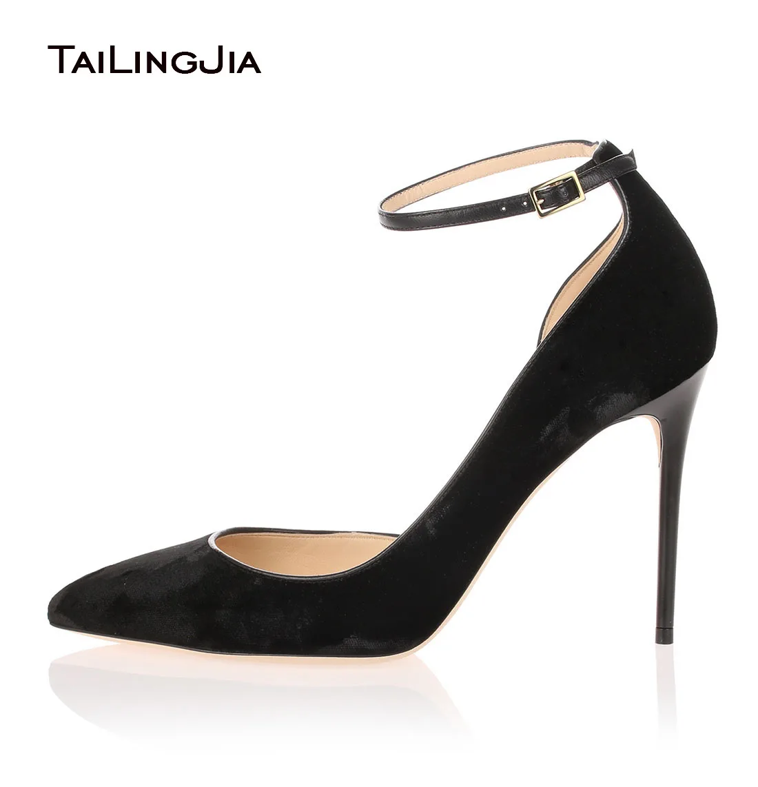 2017 Spring Women Mary Jane High Heels Elegant High Heel Black Velvet