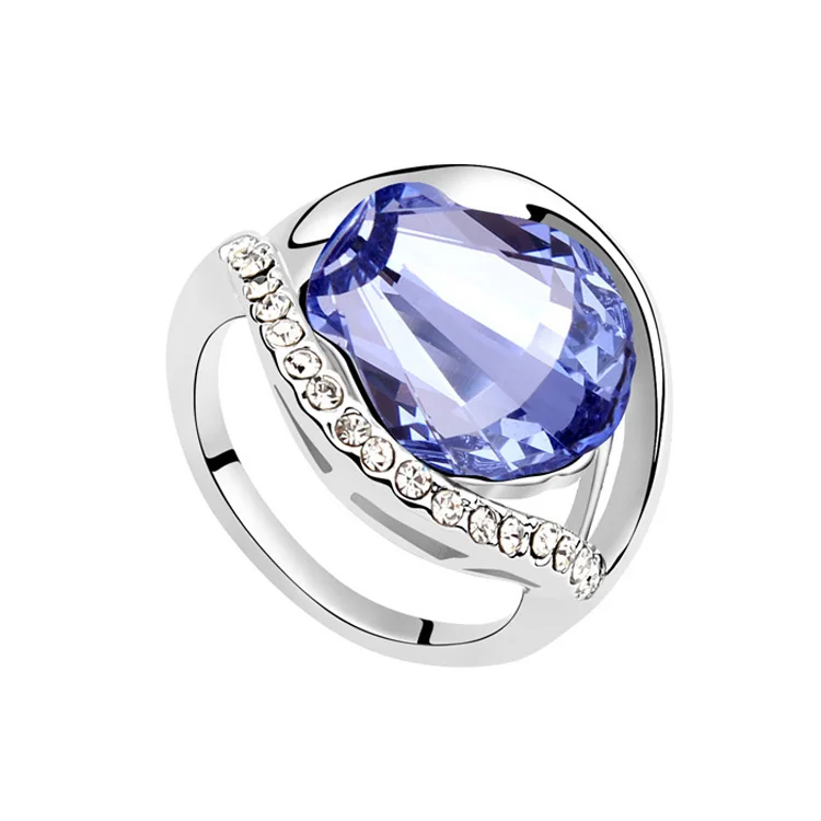 Горячая палец кольцо Сделано с элементами Swarovski хрустальные овальные колечки для женщин аксессуары для свадьбы, помолвки - Цвет основного камня: Tanzanite