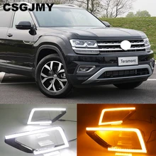 CSGJMY 1 пара светодиодный DRL дневные ходовые огни для Volkswagen VW teramont с желтым сигналом поворота противотуманная фара крышка