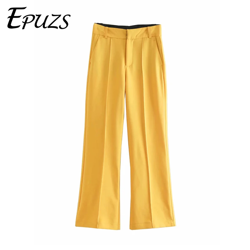 

2019 OL yellow high Waist pants women office work flare pants Korean fashion loose trousers casual clothing