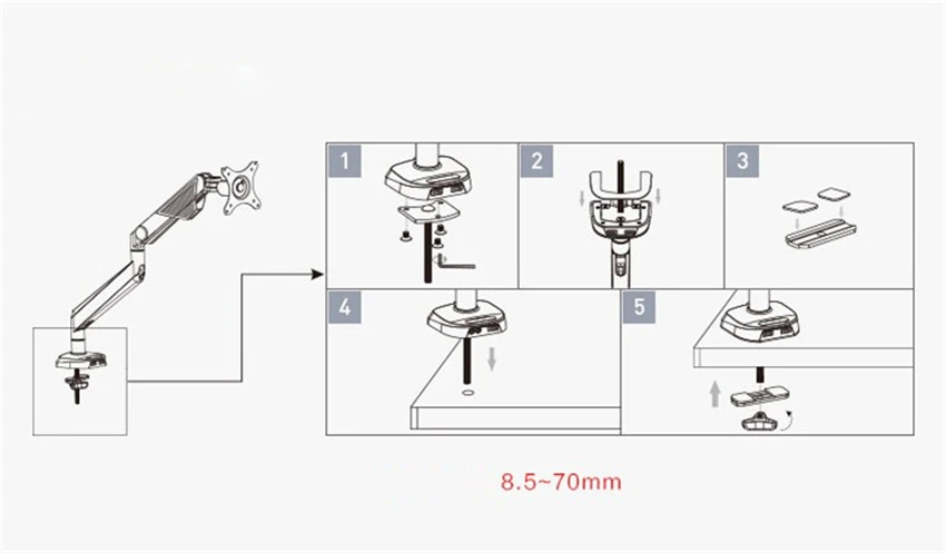 Loctek D8A Алюминиевый Газовый пружинный настольный монитор с полным движением, держатель для ЖК-компьютера с креплением на руку для загрузки 2-9kgs с двумя usb-портами