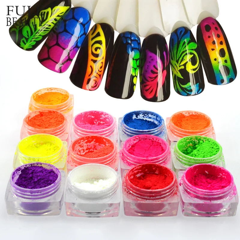 1 Box Neon Pigment Powder Nail Fluorescence Gradient Glitter Summer