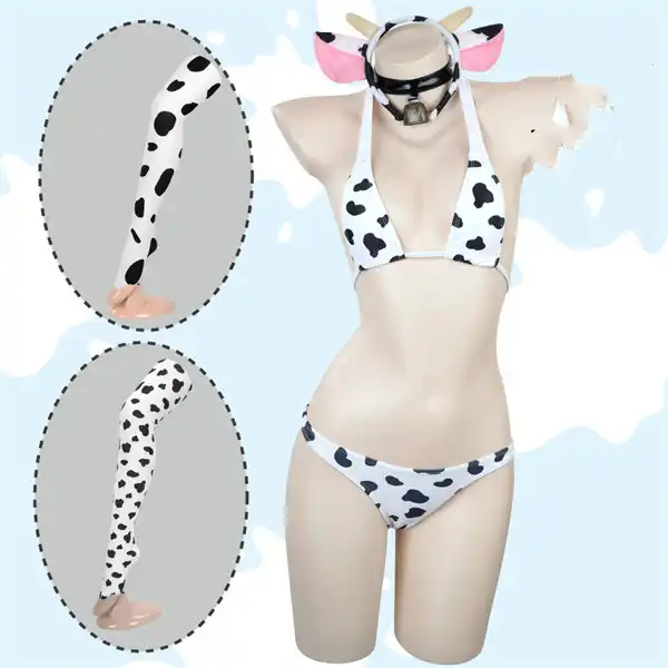 Small Japanese Schoolgirl Porn - KLV 1set Women's Cosplay Cow Sexy Lingerie Briefs Set with ...