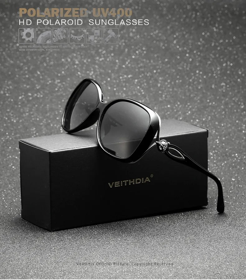 Женские солнцезащитные очки VEITHDIA, роскошные дизайнерские брендовые очки из пластмассы TR90 с поляризационными стеклами, модель 7022