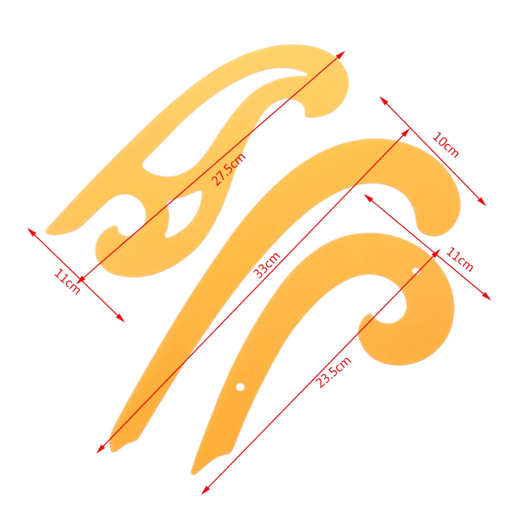SET OF 3 PLASTIC FRENCH CURVES CURVE TRANSPARENT STENCIL WITH ELLIPSE TEMPLATES