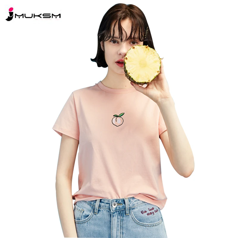 2018 Summer New Short Sleeved T-Shirt Female Ins Hot Top Fruit Embroidery Simple Wild Small Fresh Sweet Japanese Style ZTT16 | Женская